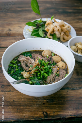 Thai style noodles on dark table background , Thai food concept