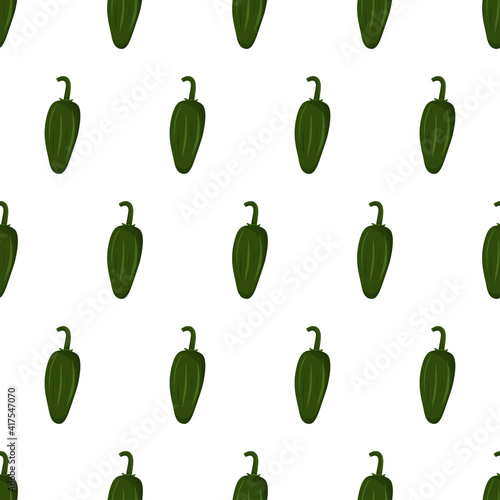 Cartoon seamless pattern for fabric design with green jalapeno. Colorful background.