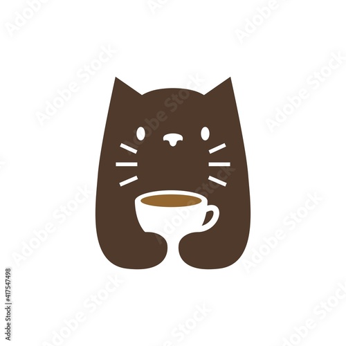 cat coffee cup negative space logo vector icon illustration