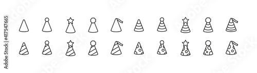 Vector set of party hat thin line icons