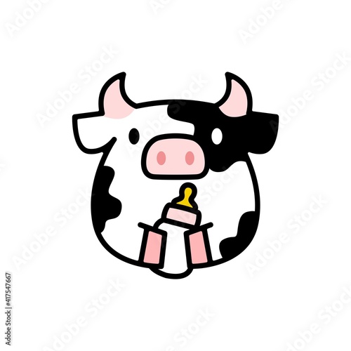 cute cow baby milk bottle cartoon logo vector icon illustration