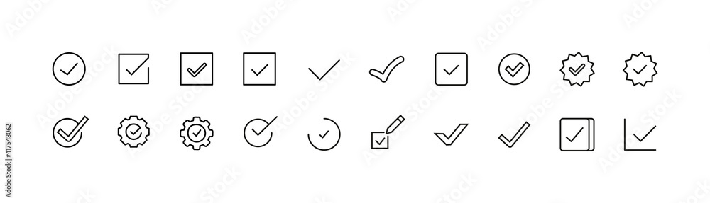 Simple line set of check icons. - obrazy, fototapety, plakaty 