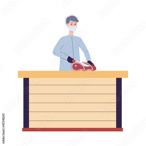 Butcher or meat processing plant worker flat vector illustration isolated.