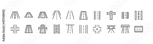 Set of simple road line icons.