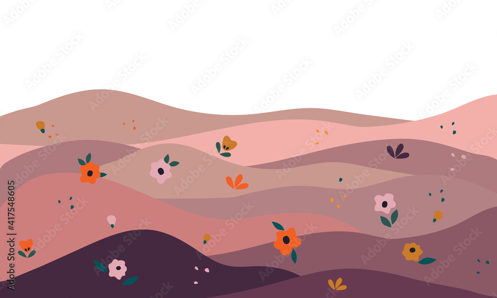 vector abstract landscape, field with simple flowers elements vector abstract landscape, field with simple flowers elements