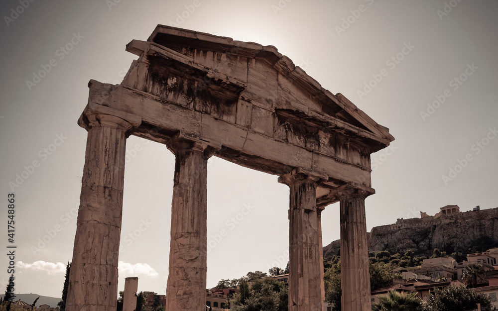 the ancient gate of the Roman forum under Acropolis of Athens, Greece