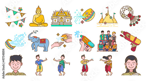 Songkran thailand festival colored line icon