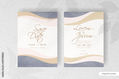 Elegant wedding invitation with watercolor background and splash