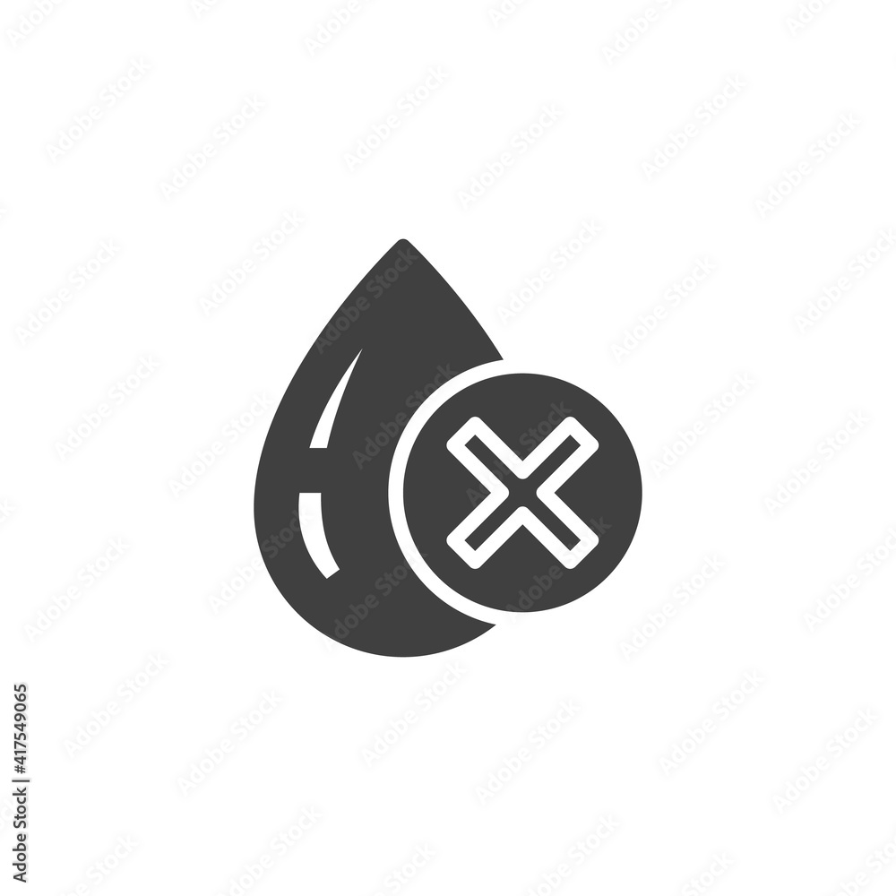 Water drop and cross mark vector icon. filled flat sign for mobile concept and web design. Poor water quality glyph icon. Symbol, logo illustration. Vector graphics Water drop and cross mark vector icon. filled flat sign for mobile concept and web design. Poor water quality glyph icon. Symbol, logo illustration. Vector graphics