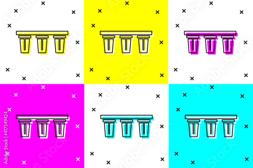 Set Water filter icon isolated on color background. System for filtration of water. Reverse osmosis system. Vector.