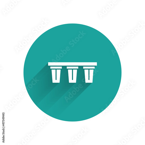 White Water filter icon isolated with long shadow. System for filtration of water. Reverse osmosis system. Green circle button. Vector.