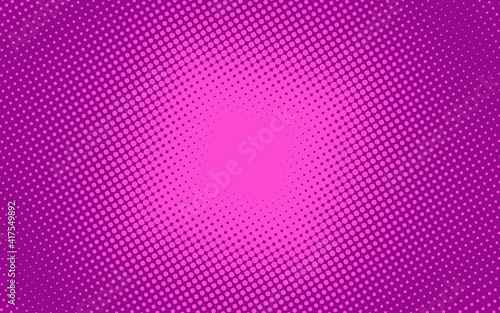 Pop art pattern. Comic halftone background. Pink dotted texture with points. Cartoon retro texture. Vector illustration. Geometric duotone banner with half tone effect. Vintage gradient design.
