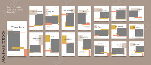 Minimalist social media post and story template. Suitable for social media post and story and web mobile ads. Vector with photo collage	