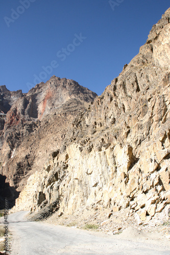 Pamir highway or pamirskij trakt. Landscape around Pamir highway M41 international road, mountains in Tajikistan