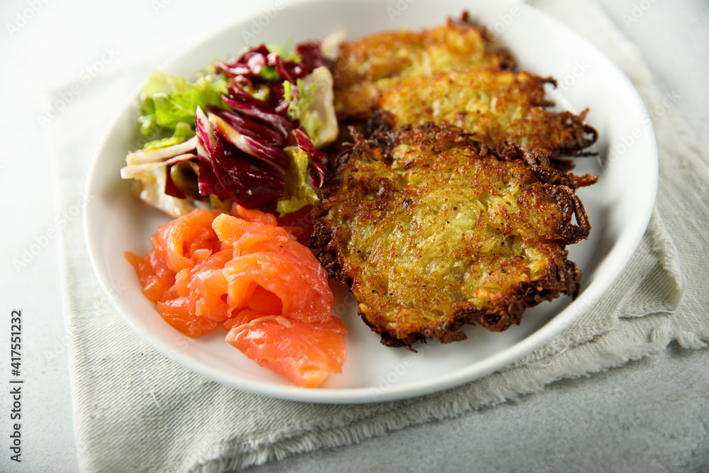 Homemade potato pancakes or latkes Homemade potato pancakes or latkes