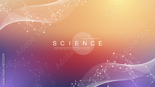 Scientific vector illustration genetic engineering and gene manipulation concept. DNA helix, DNA strand, molecule or atom, neurons. Abstract structure for Science or medical background. CRISPR CAS9.