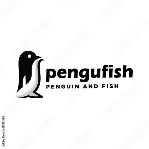Penguin and fish smart logo combination.