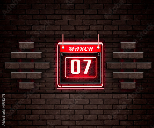 07 March, Monthly Calendar on Bricks Background photo