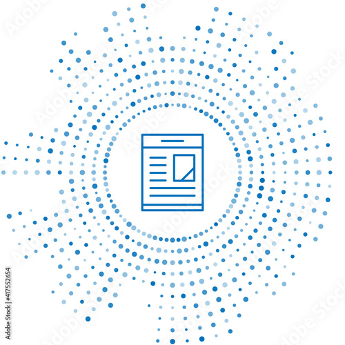 Blue line Newspaper advertisement displaying obituaries icon isolated on white background. Abstract circle random dots. Vector.