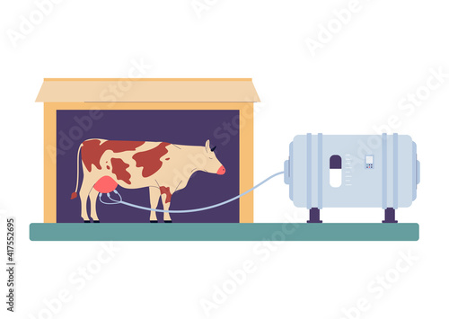 Dairy farm equipment for milking a cow flat vector illustration isolated.