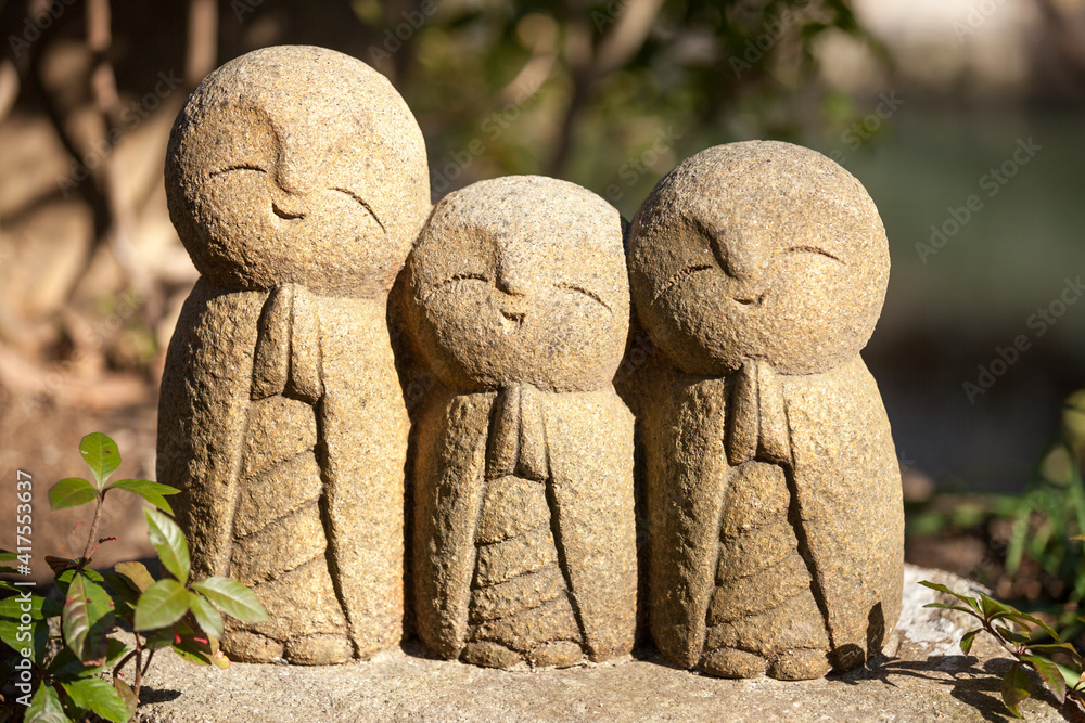 Buddhist Jizo statues at the Hasedera temple in Kamakura, Japan Stock