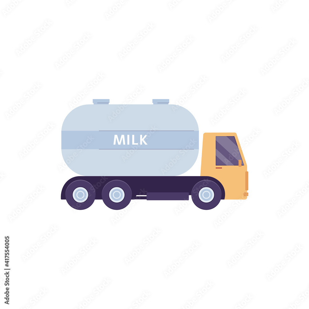 Tanker truck, car for transportation and delivery milk a flat vector illustration Tanker truck, car for transportation and delivery milk a flat vector illustration
