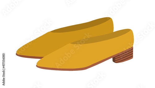 Retro court shoes with block heel. Fashion trendy women footwear. Colored flat vector illustration of modern pumps isolated on white background
