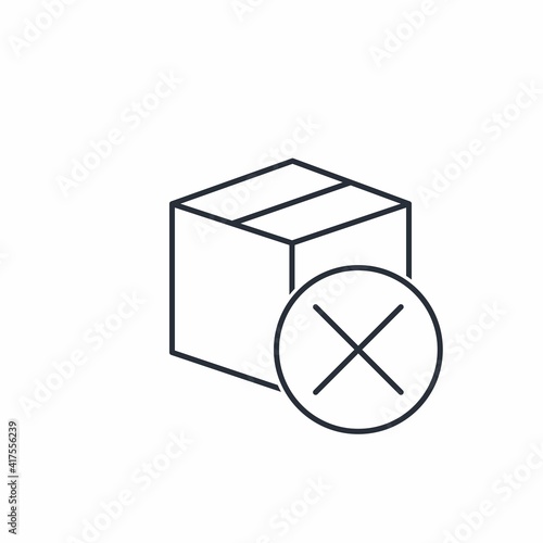 Box, cross. Concept of delete order, cancel mail, reject or cancel delivery, e-commerce. Vector icon isolated on white background. 