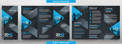 Business Brochure Template in Tri Fold Layout. Corporate Design Leaflet with replacable image.