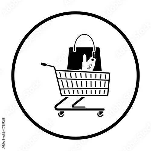 Shopping Cart With Bag Of Cosmetics Icon