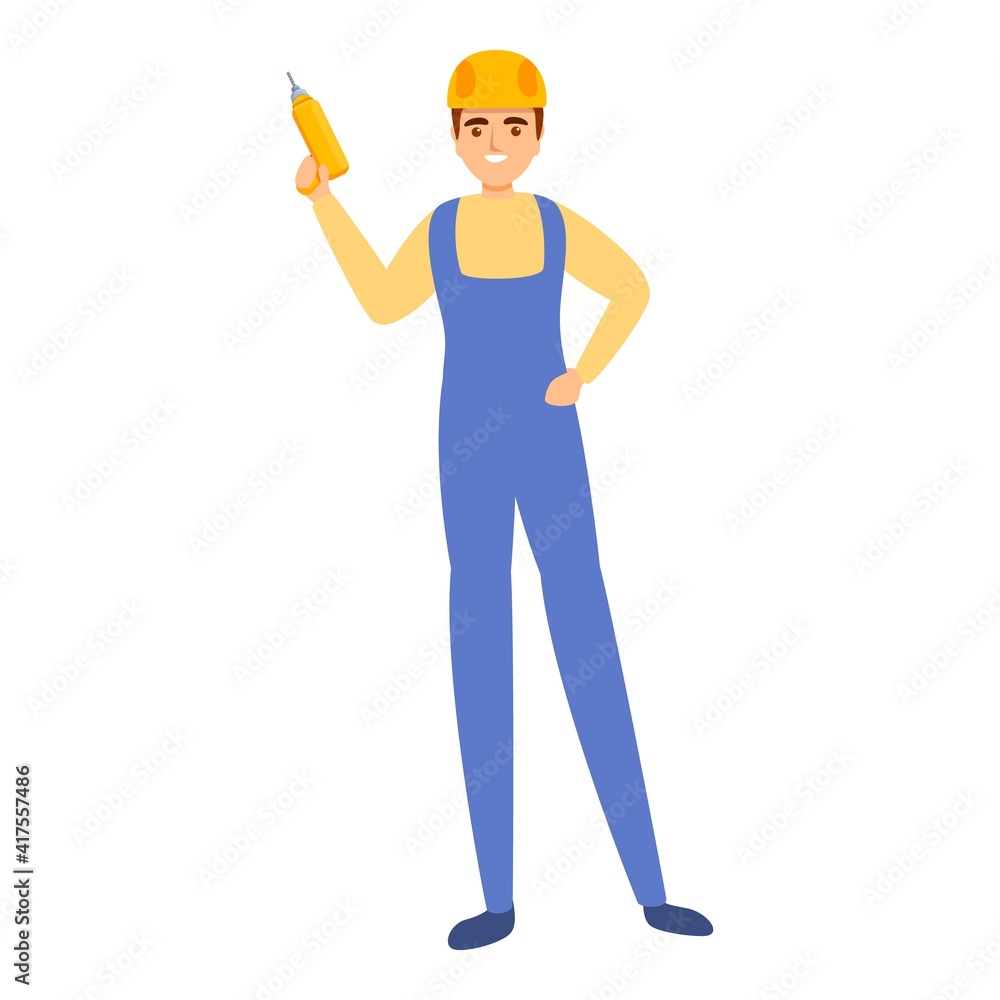 Builder hand drill icon. Cartoon of builder hand drill vector icon for web design isolated on white background Builder hand drill icon. Cartoon of builder hand drill vector icon for web design isolated on white background