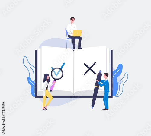 Regulatory compliance with business people, flat vector illustration isolated.
