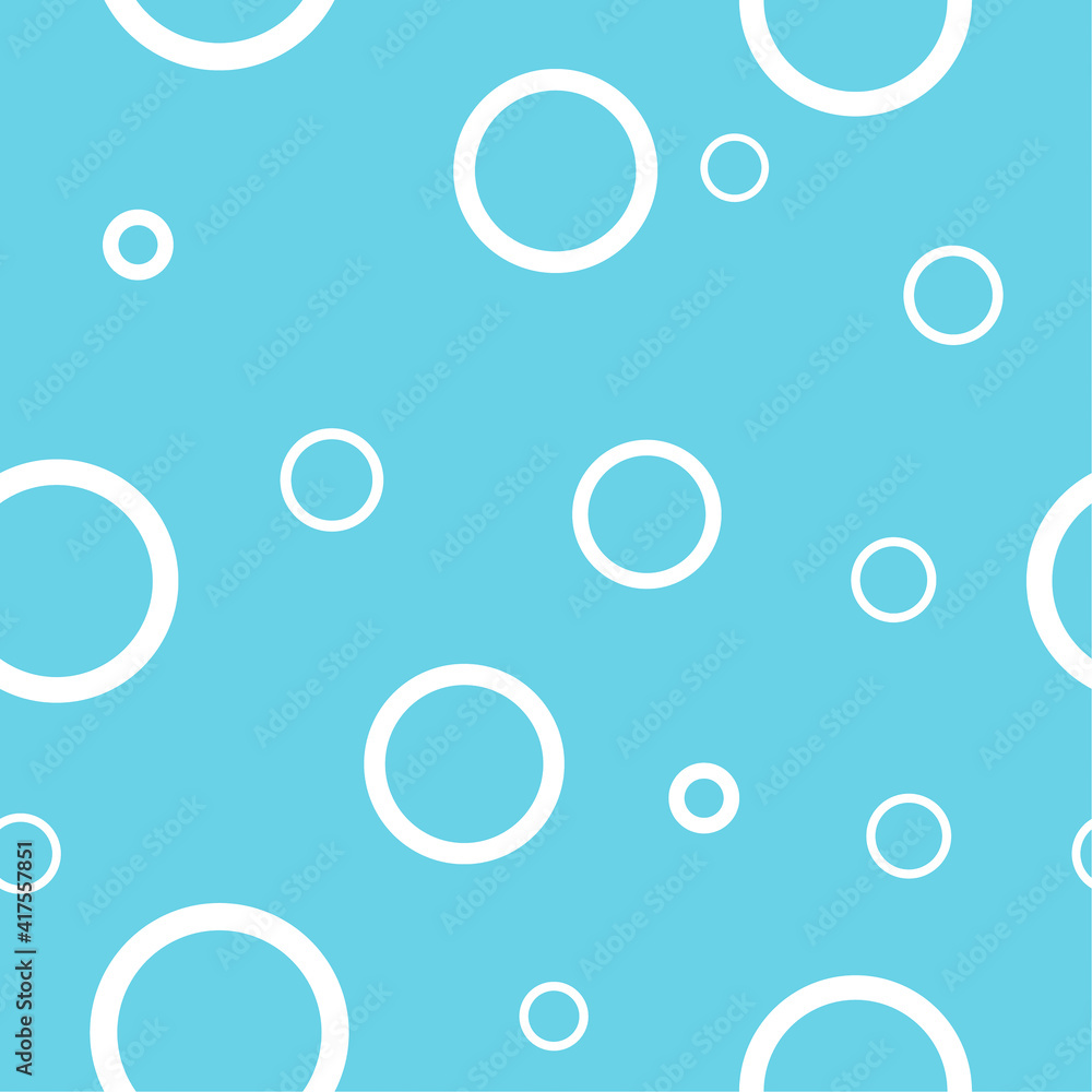 Geometric vector seamless pattern. Decorative texture with white circles and bubble on blue background.