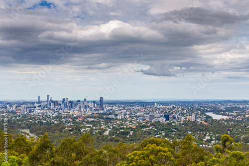 Brisbane from Mount Coot-Tha under heavy cloud cover