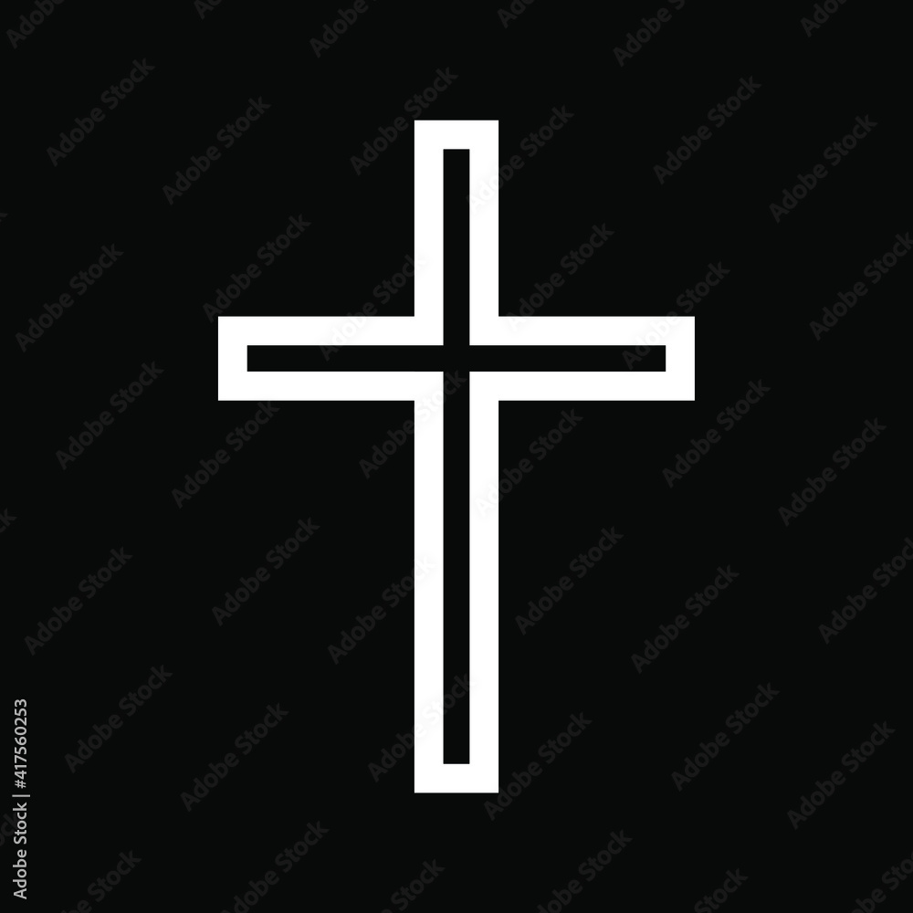 Cross vector shape symbol. Christianity sign with. Christian religion icon. Catholic and protestant faith logo or image. Silhouette isolated on background.