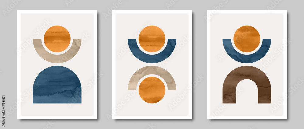 Set of trendy contemporary abstract creative minimalist hand painted compositions for wall decoration, postcard or brochure cover design in vintage style art.  
EPS10 vector.