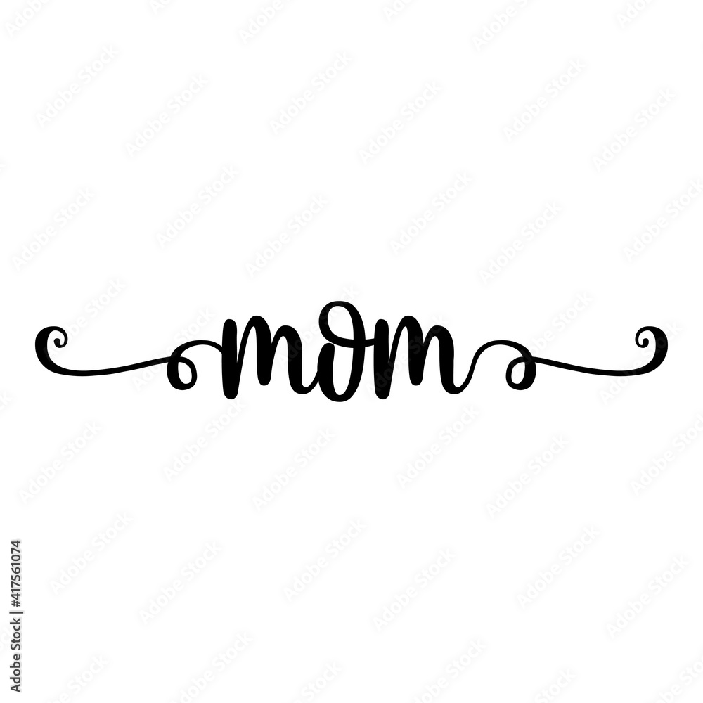 Día de la madre. Banner con texto manuscrito mom escrito a mano con florituras en color negro Día de la madre. Banner con texto manuscrito mom escrito a mano con florituras en color negro