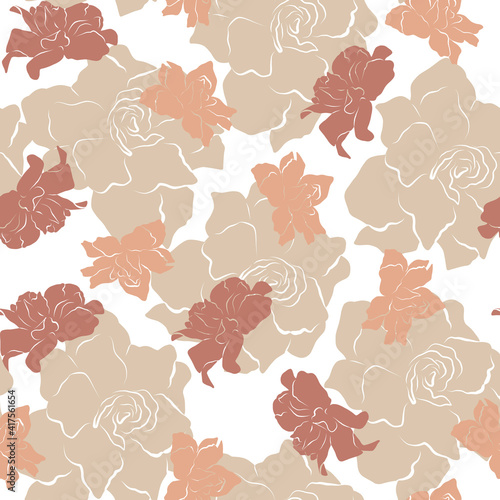 Abstract seamless pattern with flowers in soft colors