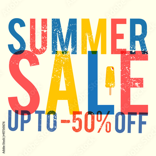 Summer sale serigraphy style poster template. Silk screen effect design.