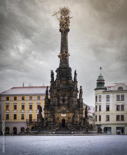 Old Town Square with Holy Trinity - UNESCO - Column in Olomouc in winter, Czech Republic.