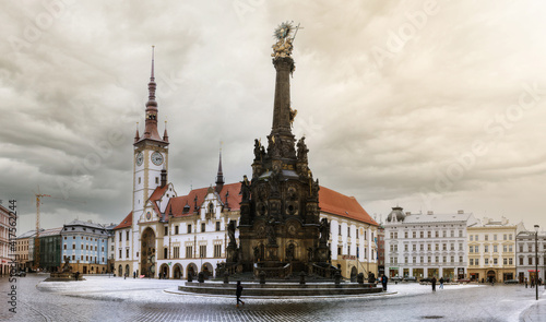 Olomouc - baroque pearl of Moravia Main square with column of st. Trinity in winter