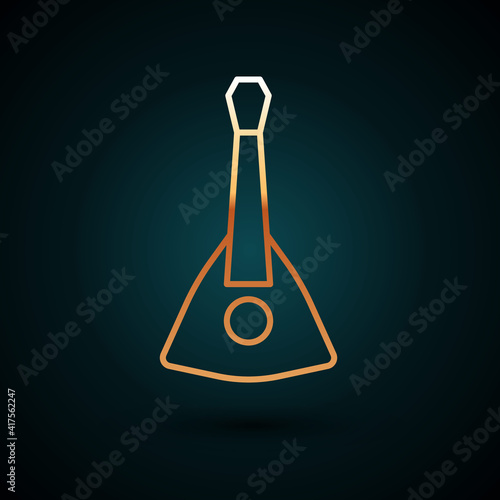 Gold line Musical instrument balalaika icon isolated on dark blue background. Vector.
