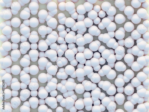 Cluster of white spheres. White bubbles or beads. 3D illustration