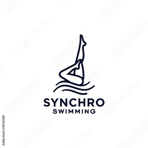 Synchro dance swimming logo design vector, synchronized swim dancing feet on top of a water icon for swim club.