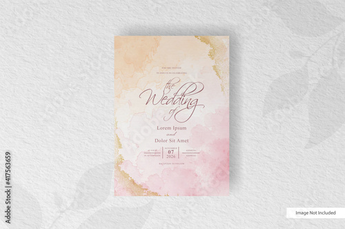 Elegant wedding invitation with watercolor background and splash