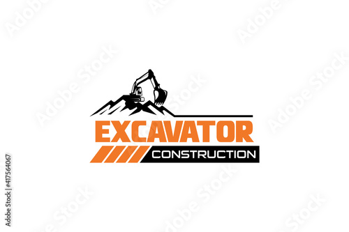 Excavator logo template vector. Heavy equipment logo vector for construction company. Creative excavator illustration for logo template.