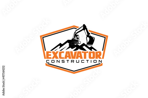 Excavator logo template vector. Heavy equipment logo vector for construction company. Creative excavator illustration for logo template.