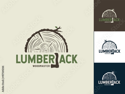 Colored set of lumber wood emblem with axe lumberjack for camping, carpentry or woodworking design