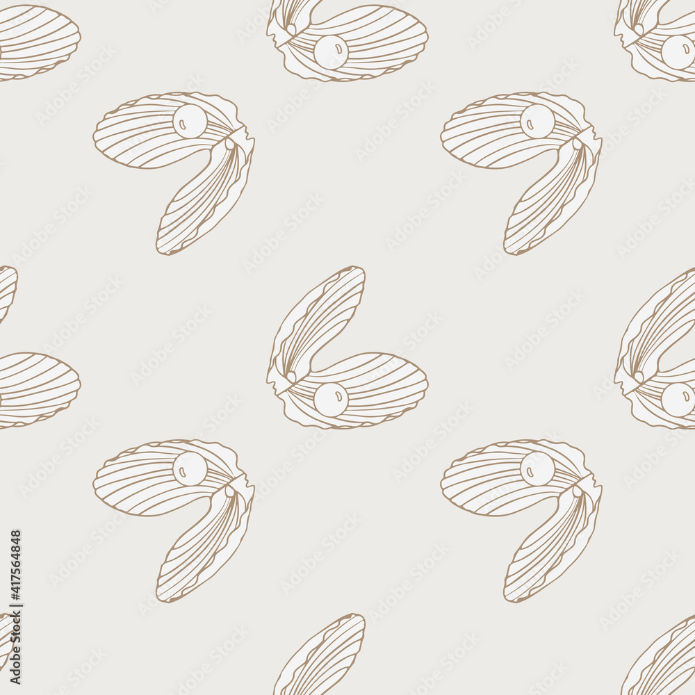 beautiful seamless pattern of seashells with pearls. hand drawn illustration beautiful seamless pattern of seashells with pearls. hand drawn illustration