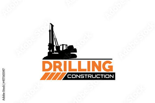 Contractor, trench digger and drilling rig logo design inspiration Heavy equipment logo vector for construction company. Creative excavator illustration for logo template.